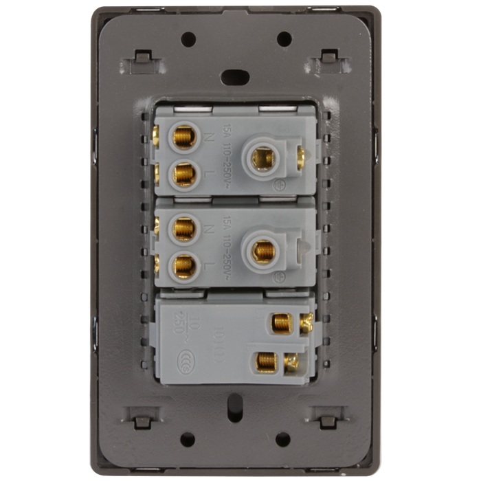 Placa metálica con 1 interruptor sencillo y 2 contactos de 1 modulo anonizado lucek